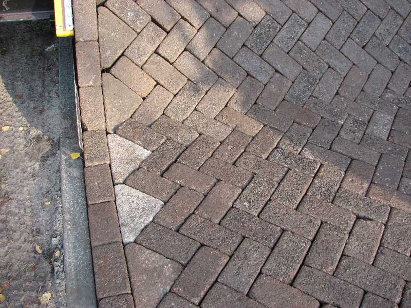 close up of brick road freshly laid by tiger stone machine