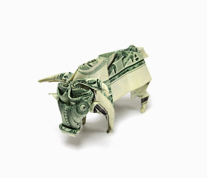 bull made from dollar bill origami by won park Amazing Origami Using Only Dollar Bills