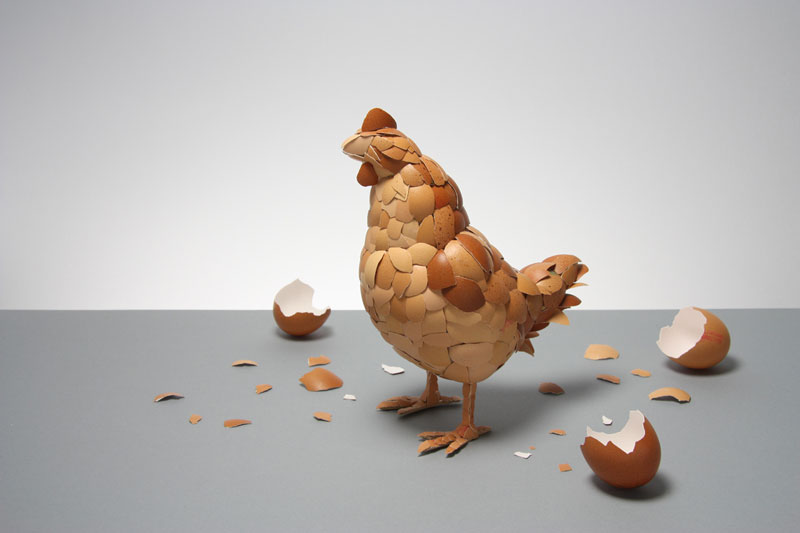 chicken made of egg shells kyle bean Harmless Weapons Made from Plants 
