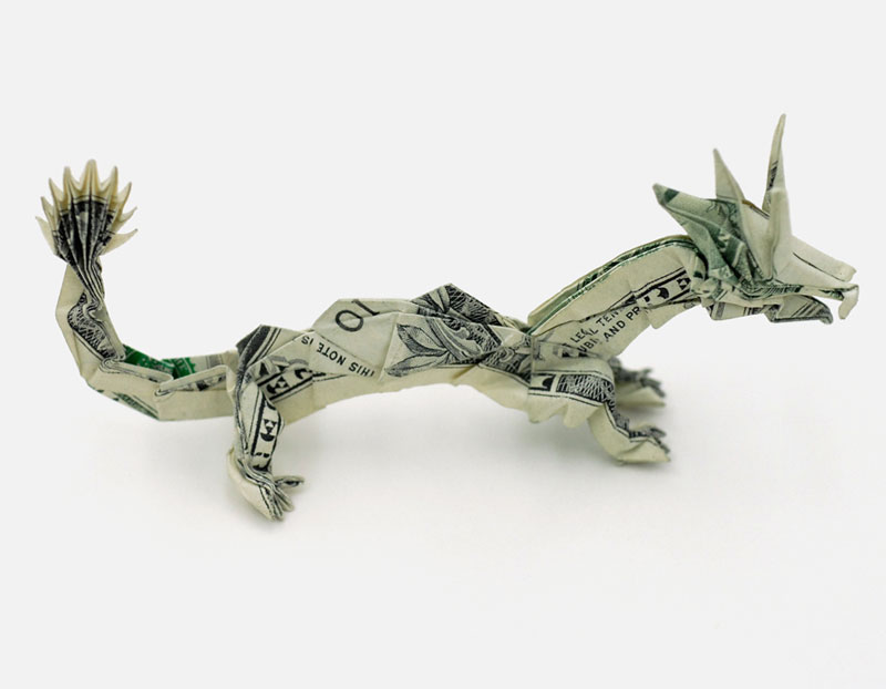dragon made from dollar bill origami by won park Amazing Origami Using Only Dollar Bills
