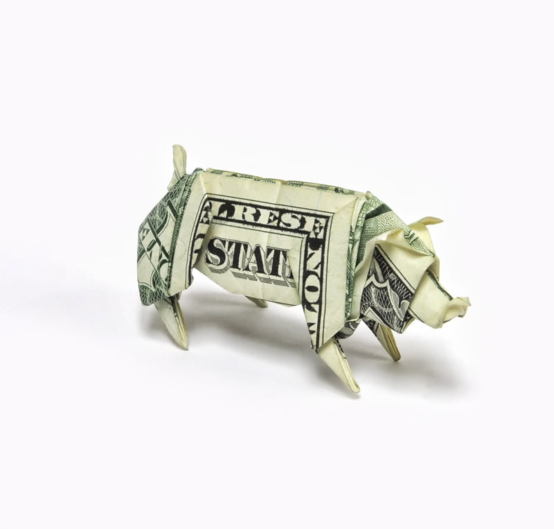 pig made from dollar bill origami by won park Amazing Origami Using Only Dollar Bills