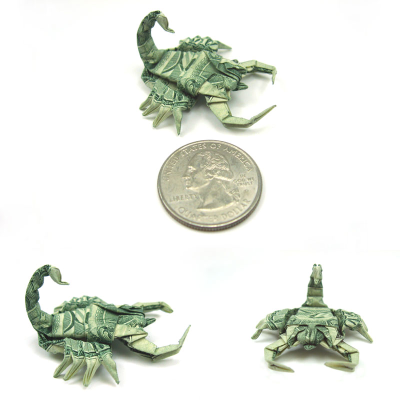 scorpion made from dollar bill origami by won park Amazing Origami Using Only Dollar Bills