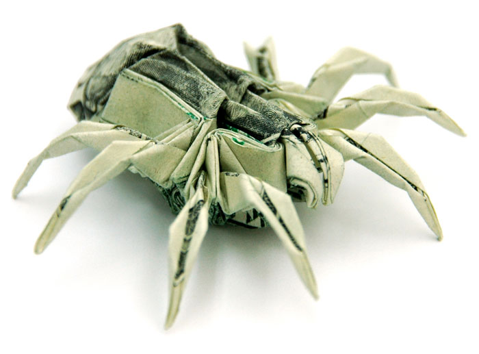 spider made from dollar bill origami by won park Amazing Origami Using Only Dollar Bills