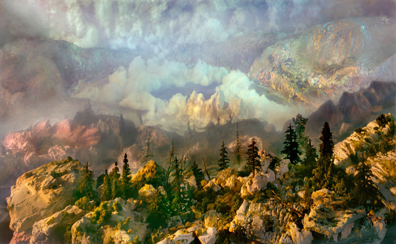 mini landscapes inside a tank that looks like paintings kim keever 1 Desert Landscape Portraits Using a Mirror and Easel