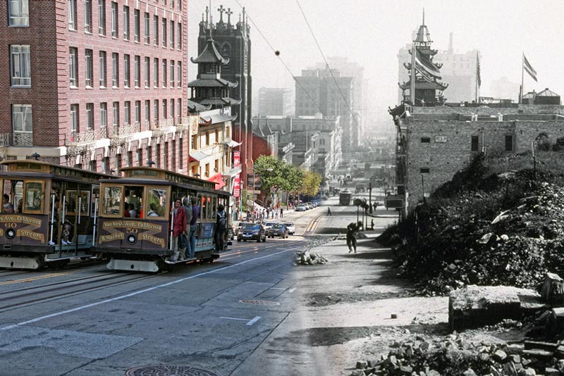 san francisco earthquake photos blended into present day 2 Ghosts of War: WWII Photos Blended Into Present Day