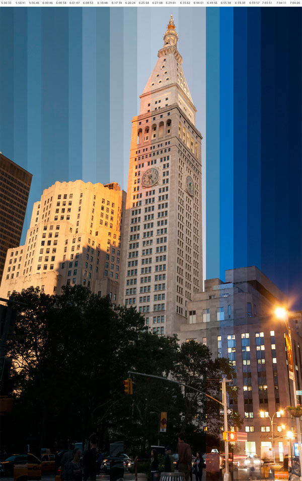 vertically sliced timelapse photos of nyc buildings at sunset richard silver 2 Vertically Sliced Timelapse Photos of Buildings at Sunset
