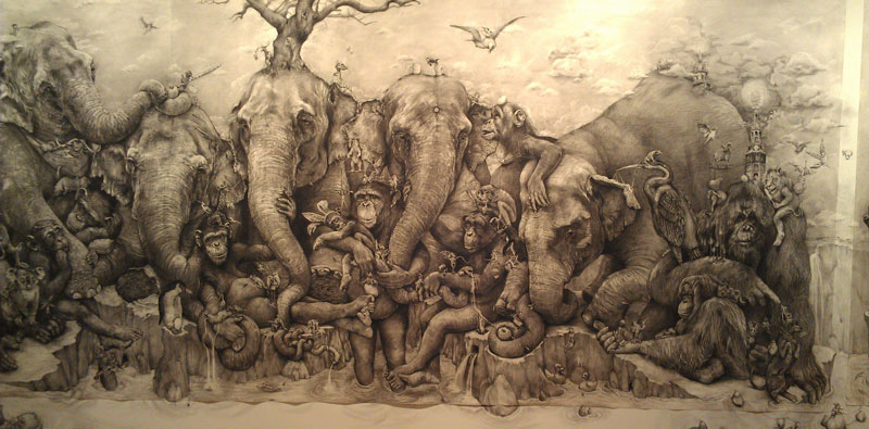 elephants mural adonna khare 11 Adonna Khares Amazing 288 sq ft Elephants Mural Drawn by Pencil