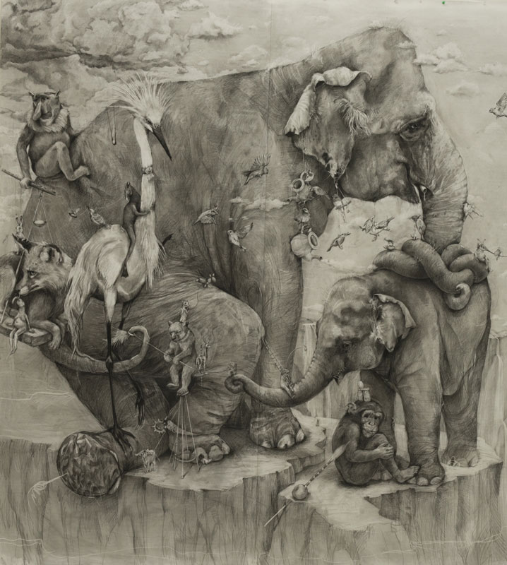 elephants mural adonna khare 12 Adonna Khares Amazing 288 sq ft Elephants Mural Drawn by Pencil