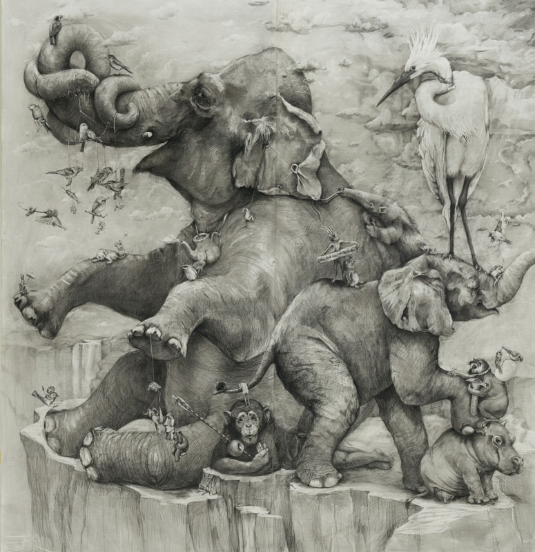 elephants mural adonna khare 13 Adonna Khares Amazing 288 sq ft Elephants Mural Drawn by Pencil
