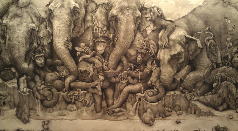 elephants mural adonna khare 3 Adonna Khares Amazing 288 sq ft Elephants Mural Drawn by Pencil
