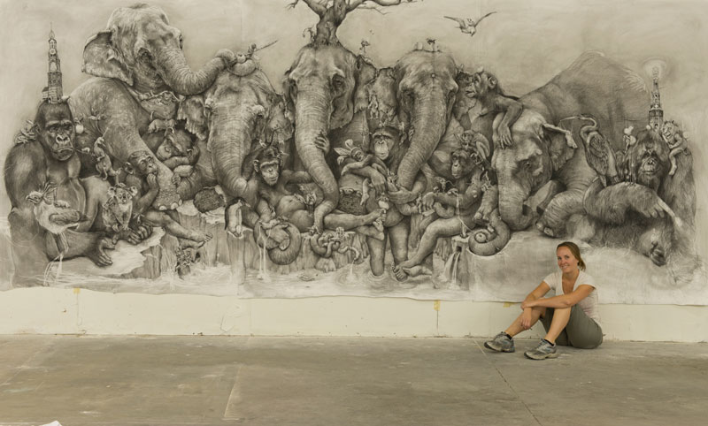 elephants mural adonna khare 5 Adonna Khares Amazing 288 sq ft Elephants Mural Drawn by Pencil