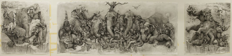 elephants mural adonna khare 8 Adonna Khares Amazing 288 sq ft Elephants Mural Drawn by Pencil