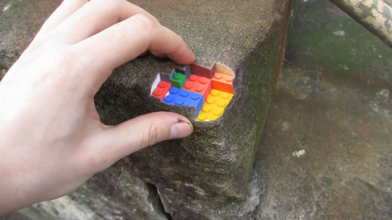 3d printed lego street art greg petchkovsky 4 3D Printed LEGO Block Blended into a Chipped Step