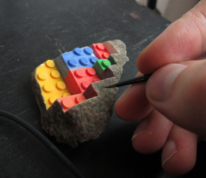 3d printed lego street art greg petchkovsky 8 3D Printed LEGO Block Blended into a Chipped Step