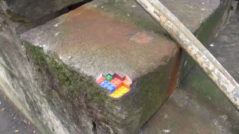 3d printed lego street art greg petchkovsky 9 3D Printed LEGO Block Blended into a Chipped Step