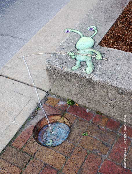 brickfishing sluggo by david zinn The Incredible 3D Chalk Art of David Zinn