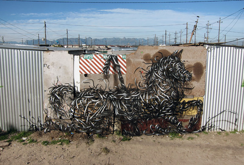 daleast no 108 tin town south africa 2012 Twisted Metal Street Art Murals by DALeast