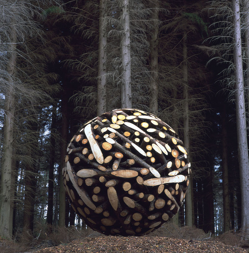 giant wooden spheres lee jae hyo sculptures 1 An Entire Amusement Park Crushed Into a Cube