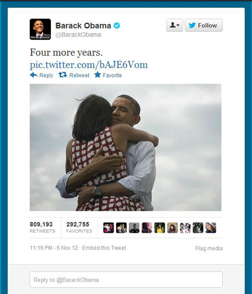 most retweeted photo ever barack obama four more years The Most Liked and Retweeted Photo in History