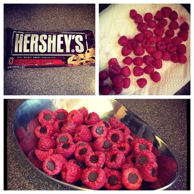 raspberries stuffed with hershey kisses 12 Delicious Dishes Served Inside Other Foods