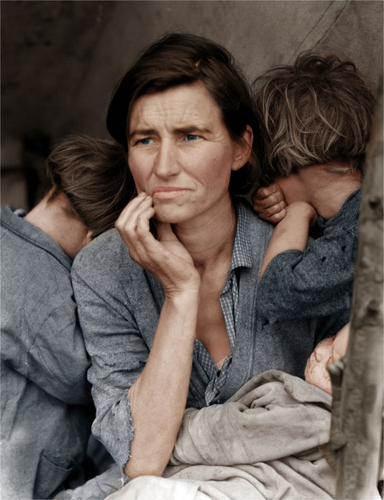 Migrant Mother by Dorothea Lange colorized