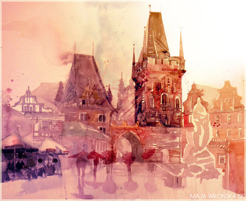 watercolor cityscapes by maja wronska takmaj poland (4)