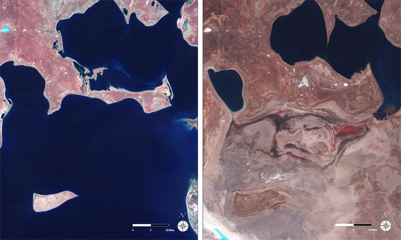 aral sea  landsat satellite image
