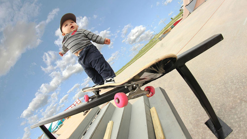 baby on skateboard grinding rail Picture of the Day: Baby on Board