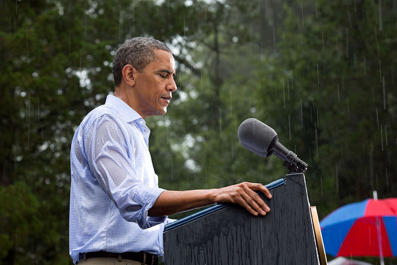obama talking in the rain
