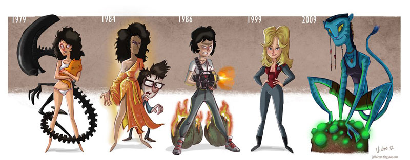 sigourney weaver character evolution illustrated by jeff victor The Character Evolutions of Famous Actors
