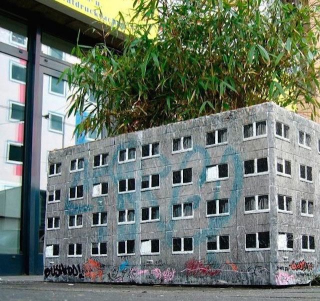 street art apartment building stencils by evol 1 Isaac Cordals Miniature City in Ruins Installation in Nantes, France