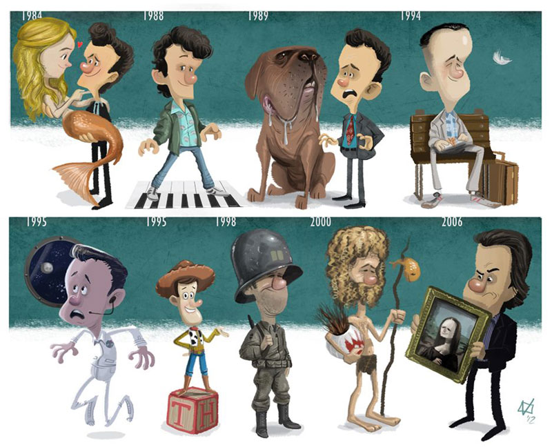tom hanks character evolution illustrated by jeff victor The Character Evolutions of Famous Actors