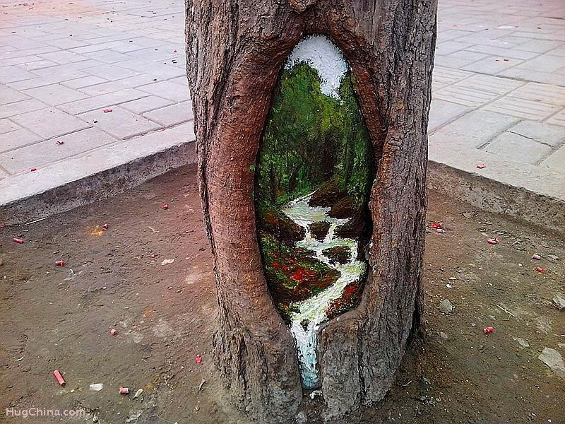 wang yue tree hole paintings 1 Subtle Street Art by Alexey Menschikov