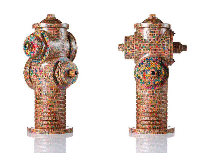 fire hydrant made from old skateboard decks haroshi 11 Sculptures Crafted from Old Skateboard Decks