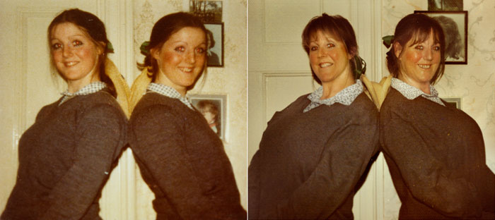 recreating childhood photos irina werning Campbell Twins 1976 & 2011 London