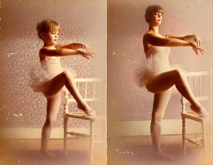 recreating childhood photos irina werning Lea B 1980 & 2011 Paris