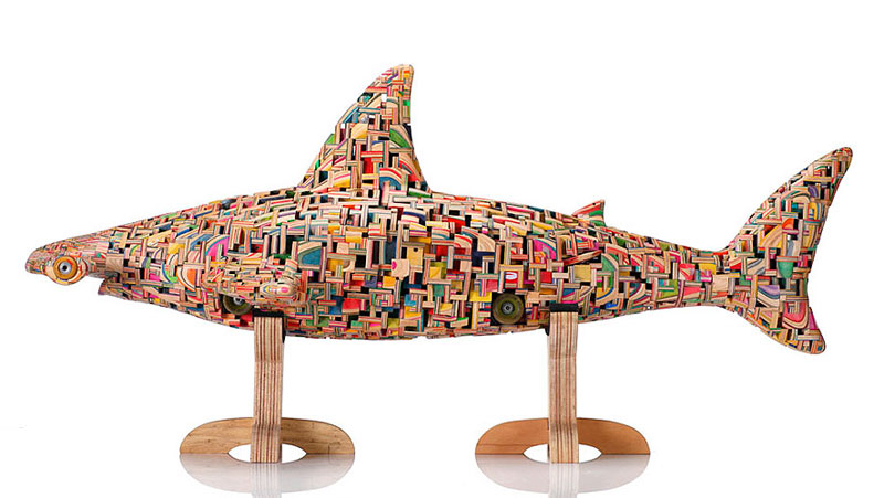 shark sculpture made from old skateboard decks haroshi 2 11 Sculptures Crafted from Old Skateboard Decks