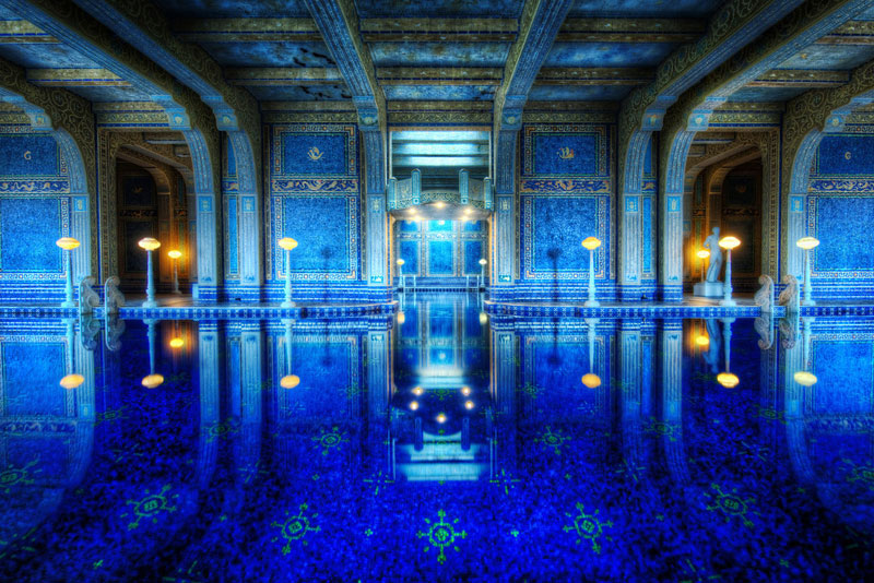 blue indoor tiled roman pool hearst castle Picture of the Day: The Roman Pool at Hearst Castle
