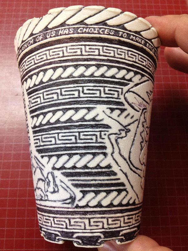 styrofoam coffee cup art with a pen inside and out william hersey (11)