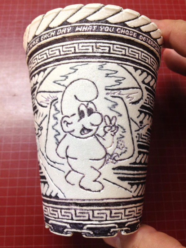 styrofoam coffee cup art with a pen inside and out william hersey (3)