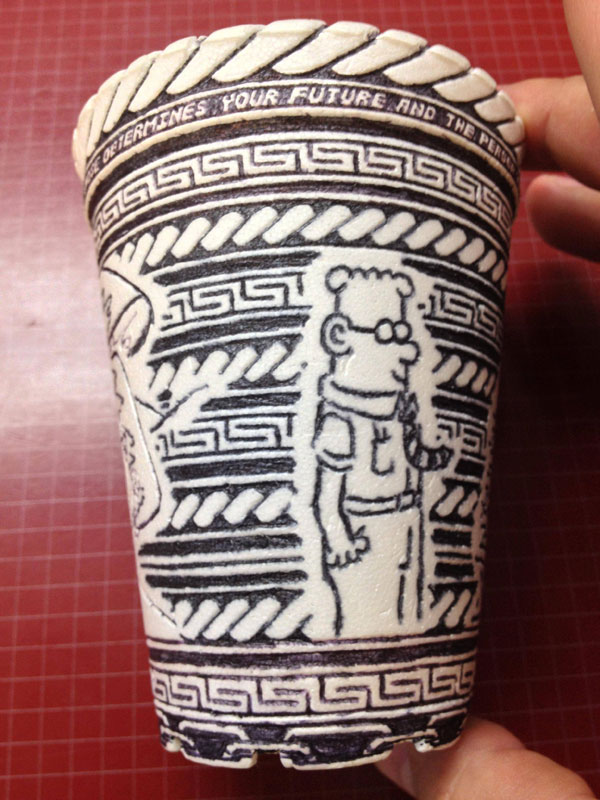 styrofoam coffee cup art with a pen inside and out william hersey (9)