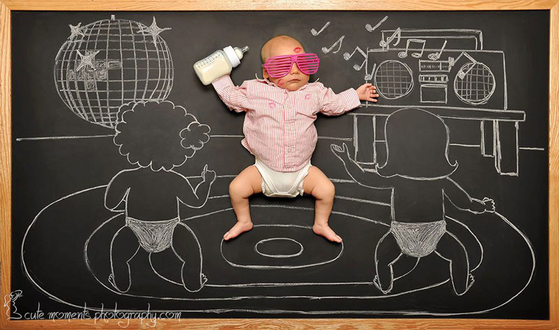 chalkboard advenutres of a newborn baby 8 Creative Dad Takes Adorable Portraits of Daughter 