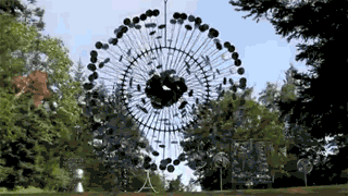 olotron kinetic wind sculpture by anthony howe animated gif