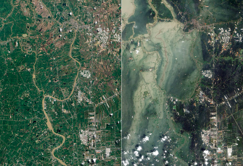 flooding before and after satellite images from space thailand nasa Picture of the Day: Flooding in Thailand   Before and After