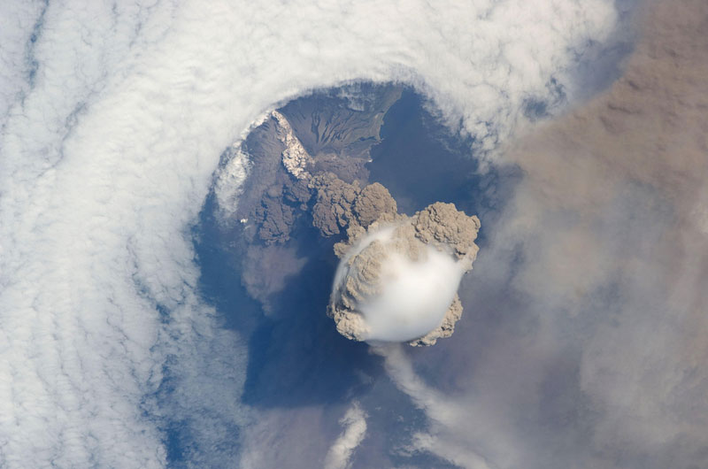 sarychev volcano russia from space aerial nasa
