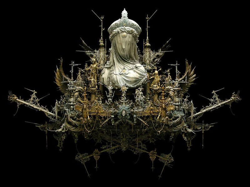 unveiled obscurity kris kuksi mixed media assemblage sculpture 2 Minas Tirith Made From 420,000 Matchsticks