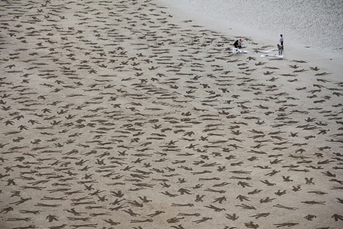 fallen soldiers etched into sand normandy beach peace day land art project (10)