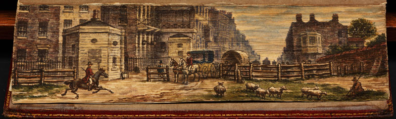 street scene at tyburn fore edge book painting 40 Hidden Artworks Painted on the Edges of Books