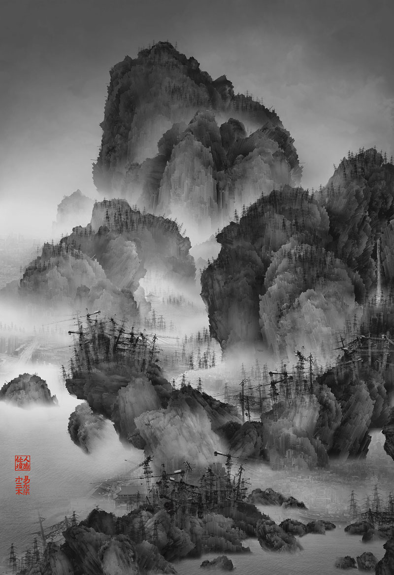 traditional chinese landscape paintings and modernized chinese cities yang yongliang 4 Photos Made to Look Like Traditional Chinese Paintings