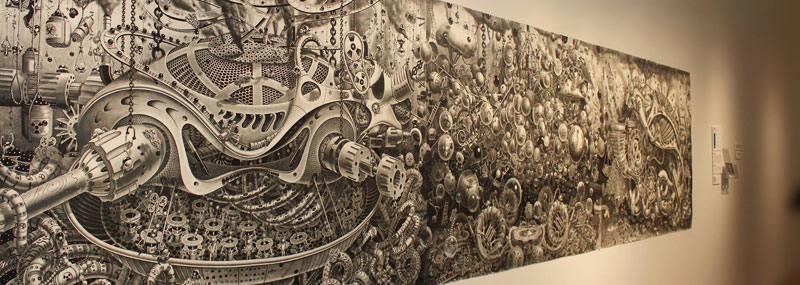 triptych drawing graphite and ink by samuel gomez deadpan comedy art prize 2013 1 Incredibly Intricate Ink Illustrations by Alex Konahin